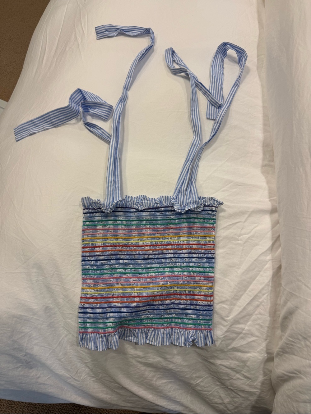 Petersyn Multicolor Smocked Stripe Tie-Strap Top